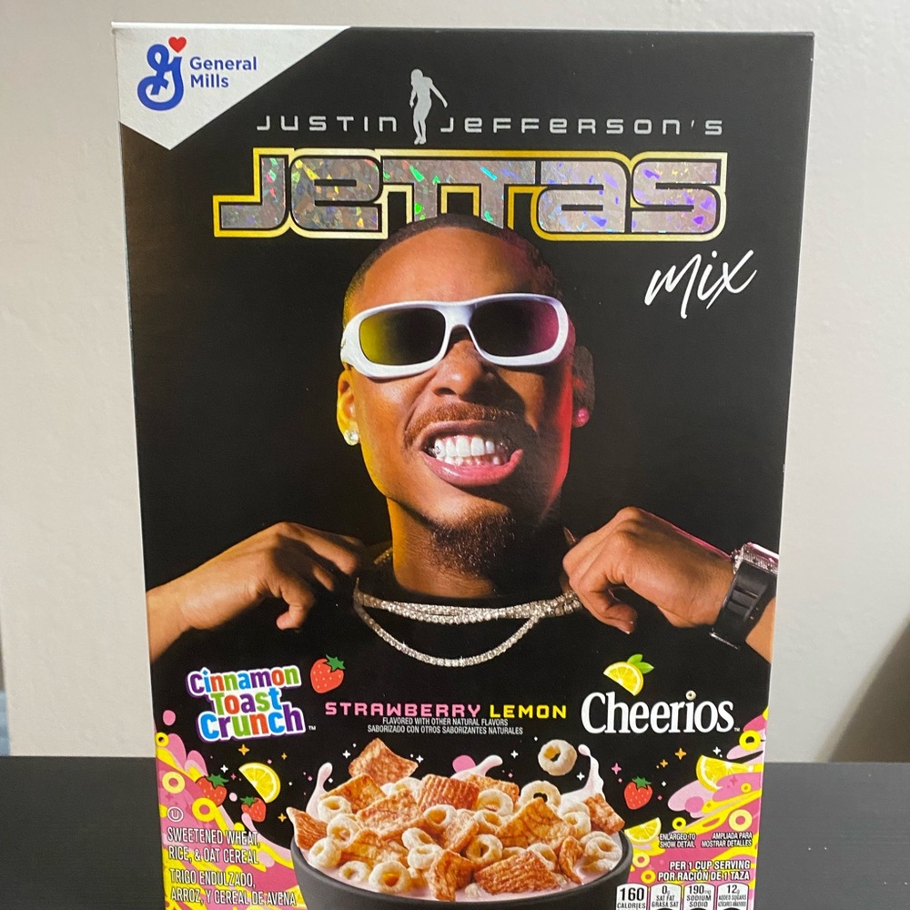 Justin Jefferson's Jettas Mix Cereal Box - Black with Colorful Accents